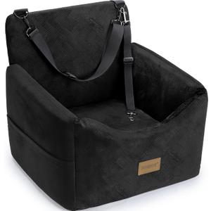 JOEJOY Dog Car Seats for Small Medium Dogs Under 35lbs, Dog Booster Seat with Detachable Washable Cover and Cushion, Memory Foam Pet Car Seat with Safety Belt and Storage Pockets (Black)