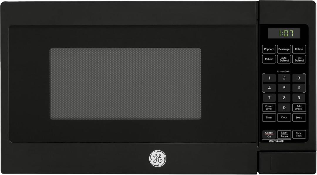 GE Countertop Microwave Oven, Compact 0.7 Cubic Ft., 700-watt Capacity, 6 Auto Cooking Settings, Child-Lock Technology, Kitchen Essentials for the Countertop, Dorm Room or Apartment, Black