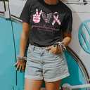 Breast Cancer Awareness Shirts Women Pink Ribbon T-Shirts Cancer Fighter Leopard Heart Graphic Tee Short Sleeve Tops (Gray, M)