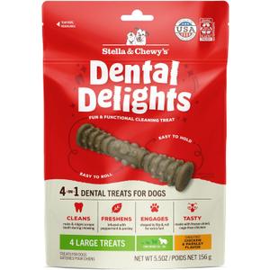 Stella & Chewy's Dental Delights with Freeze-Dried Chicken - Large Dental Treats for Dogs, 5.5 Ounce Bag, BBD: JAN/01/2027
