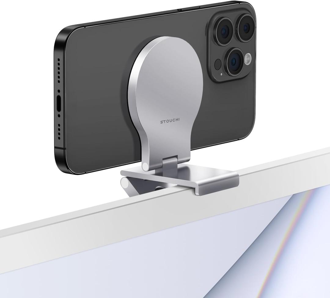 Stouchi Continuity Camera Mount for iMac, Desktop Monitor Compatible iPhone Webcam Mount with Mag-Safe (Silver)