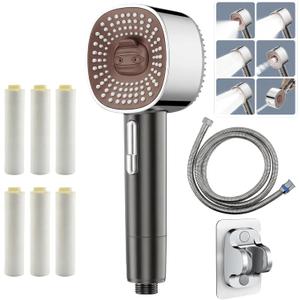 2026 High Pressure Handheld Shower Head with 6 Spray Modes - Detachable Showerhead with 5 Replaceable Filters for Hard Water | Includes 59" Anti-Burst Hose
