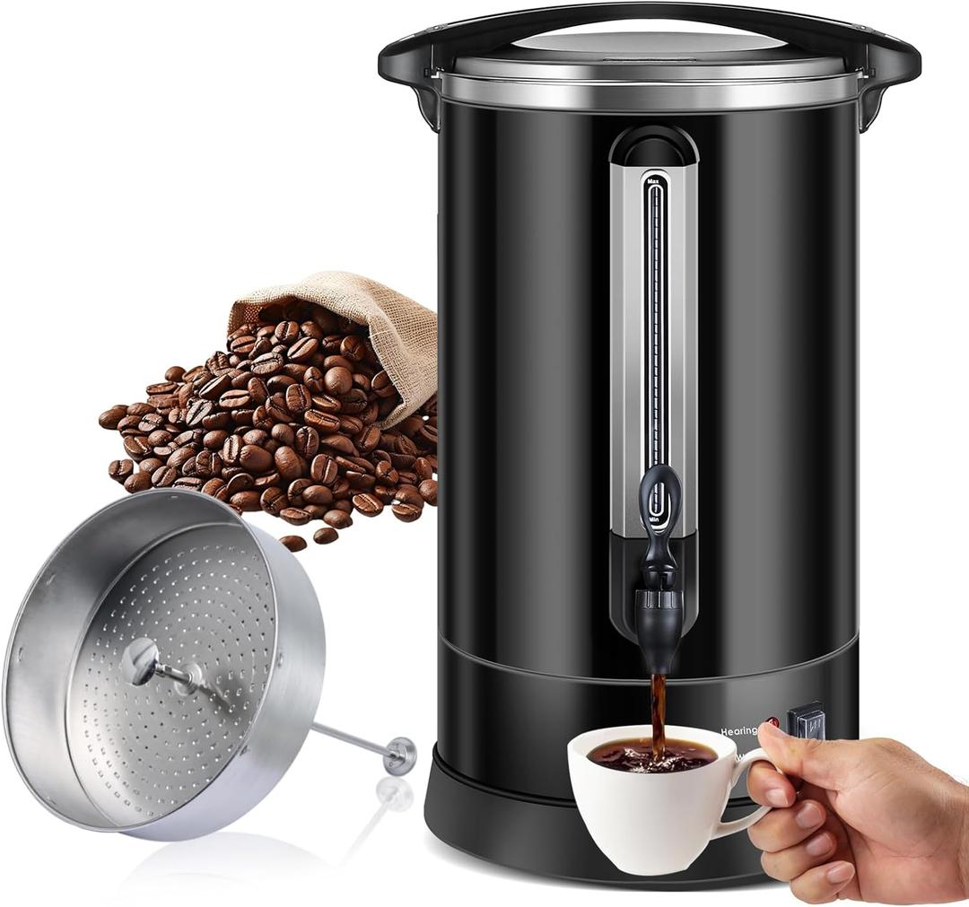 WerkWeit Coffee Urn 120Cups Large Coffee Dispenser 18L Full Stainless Steel Commercial Coffee Maker Double Wall Quick Brew Electric Beverage Dispenser Hot Water Urn (Black, 120 Cups)