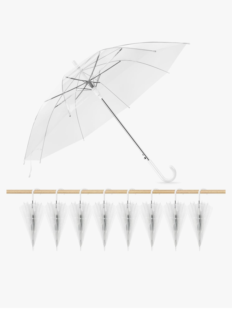 Clear Wedding Umbrellas Bulk, High-Visibility Transparent Rain Umbrella, Firm and Durable, Easy Operation, Large Clear Umbrella for Wedding Bride Groom Photography Golf Outdoor, 8pc