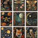 Morris Wall Paintings poster Set of 9, Vintage Rabbit Fox Starry Sky Bee Butterfly Dragonfly Poster Prints, Botanical Nature Floral Canvas Wall Decor Paintings for Living Room Bedroom Bathroom 10x8 In, William Morris