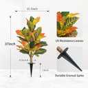 UV-Resistance 35inch Artificial Croton Plant, 2 Pack Fake Croton with Ground Spike, Faux Fiddle Leaf Fig Tree for Outdoor Home Decor
