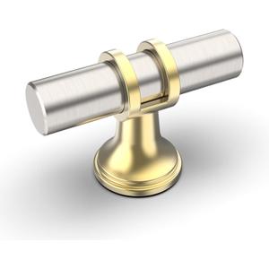 Amerdeco 10 Pack Brushed Satin Nickel and Gold Cabinet Knobs 2 Inch T Bar Cabinet Pulls Kitchen Cabinet Handles Cabinets Hardware Drawer Pulls ZH0058 (Gold+Brushed Satin Nickel)