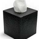 JWT Astyle Hammered Square Black Facial Tissue Box Cover Holder.Handcrafted Resin Decorative Tissue Box Covers Cube with Open Bottom for Bathroom Livingroom Kitchen Office Home Decor Gifts