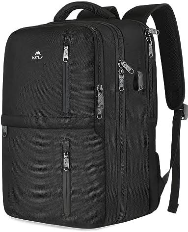 MATEIN Travel Laptop Backpack, Flight Approved Carry on Backpack with USB Port & Shoe Compartment, Large Personal Item Bag Fits 15.6 inch Laptop, Water Resistant Luggage Overnight Weekender Bag, Black
