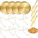 GRETJOB 12 Pcs Pizza Pan Riser Stand Set, 4 Metal Pizza Table Stands + 4 Nonstick Pizza Pans + 4 Pie Servers, Gold Pizza Rack & Tray for Baking, Dessert, Cheese, Party, and Restaurant Use (Gold)