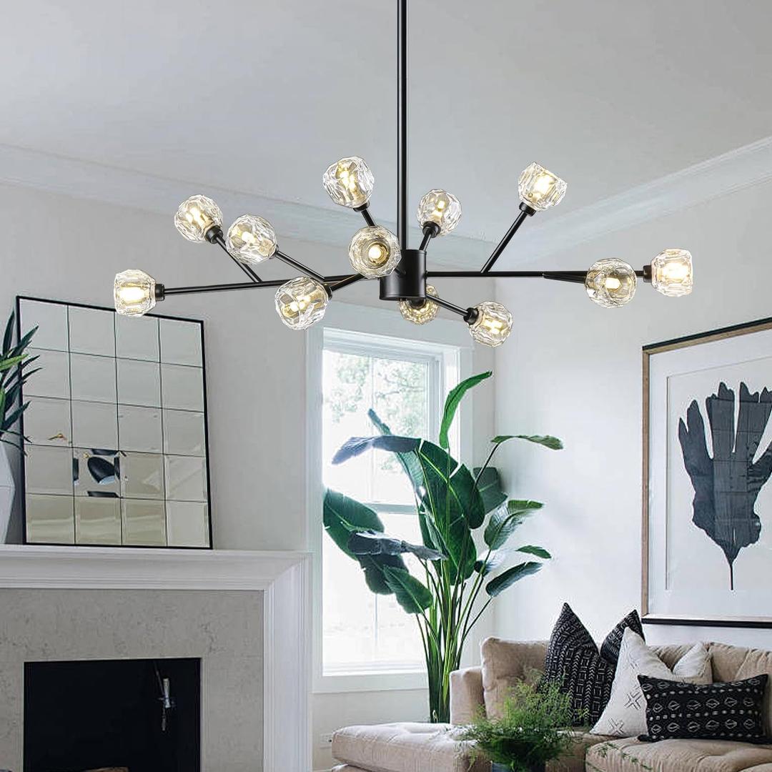 Merterli Modern Branch Crystal Chandelier, Black Surface, Glass Ceiling Light, 12 Lights (Black 12 lamp Holders) Merterli Modern Branch Crystal Chandelier, Black Surface, Glass Ceiling Light, 12 Lights (Black 12 lamp Holders)
