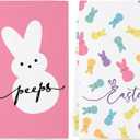 Siilues Easter Kitchen Towels, Colorful Peeps Happy Easter Dish Towels 18x26 Inch Bunny Kitchen Hand Towels Seasonal Spring Holiday Decorations Home Party Decor Drying Dishcloth Set of 2