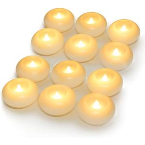 Homemory 3 Inch Flameless Floating Candles, White Real Wax, 100+ Hour, Battery Flickering Waterproof Tealights-Wedding Centerpiece, Engagement, Dinner Parties, Beach Parties, Home Decor, Set of 12