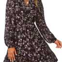 PRETTYGARDEN Women's Fall Boho Dresses 2026 Floral Long Sleeve V Neck Mini Flowy Wedding Guest Dress Trendy Vacation Outfits, XX Large