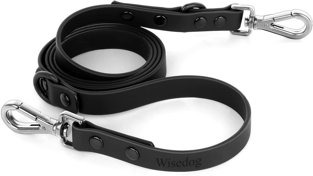Wisedog Waterproof Dog Leash  5ft/6ft Adjustable with 2 Hooks & Traffic Handle, Easy to Clean Double Clip Leash for Small, Medium, Large Dogs (Black M)
