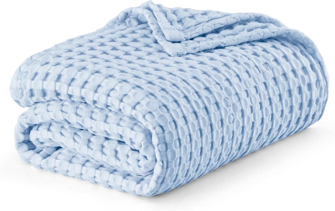 Bedsure Cooling Cotton Waffle Queen Size Blanket - Lightweight Breathable Blanket of Rayon Derived from Bamboo for Hot Sleepers, Luxury Throws for Bed, Couch and Sofa, Blue, 90x90 Inches Bedsure Cooling Cotton Waffle Queen Size Blanket - Lightweight Breathable Blanket of Rayon Derived from Bamboo for Hot Sleepers, Luxury Throws for Bed, Couch and Sofa, Blue, 90x90 Inches