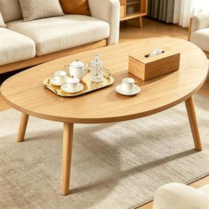 Coffee Table Low Table with Solid Wood Legs, 31.5x19.7 Large Coffee Table Side Table, Floor Table Desk for Sitting on The Floor, Living Room Furniture for Office Apartment Home, Pebble-Natural, 31.5 x 19.7 x 16.3 inches