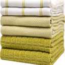 Premium Kitchen Towels (20x 28, 6 Pack)  Large Cotton Kitchen Hand Towels  Flat & Terry Towel  Highly Absorbent Tea Towels Set with Hanging Loop (Lime Green Check)
