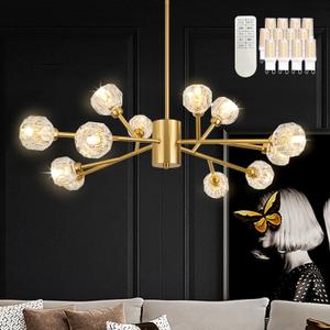 12 Lights Gold Sputnik Chandeliers 35.5" Modern Crystal Pendant Light Contemporary Branches Chandeliers Crystal Sputnik Chandelier for Dining Room Bedroom (Dimmable Bulb & Remote Incl.)