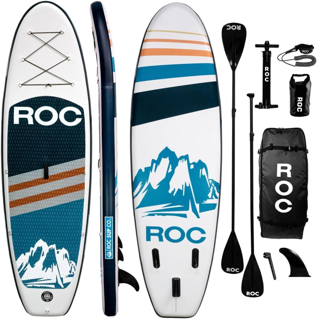 Roc Inflatable Stand Up Paddle Board with Premium SUP Paddle Board Accessories, Wide Stable Design, Non-Slip Comfort Deck for Youth & Adults (Navy)