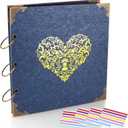 Photo Album DIY Scrapbook (10x10 inch 50 Pages Double Sided) Vintage Hardcover Three-Ring Binder Picture Booth Albums with 6 Colors 408pcs Self Adhesive Photos Corners for Memory Keep (Blue)