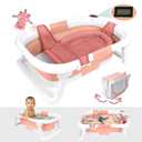 BEBELEH Collapsible Baby Bathtub with Thermometer Bathtub + Baby tub Sling + Newborn Sling Baby Bathtub Newborn to Toddler 0-24 Months The Ultimate Baby Bath tub! (with Thermometer, Pink)