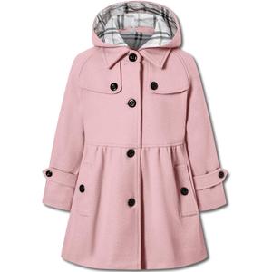 Betusline Girls' Dress Coat, Kids Hoodie Wool Blend Coats Fall Winter Outerwear Peacoat, Size 120