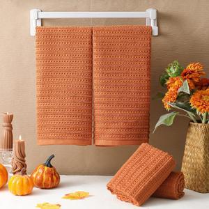 4 Pack Burnt Orange Hand Towels Waffle Striped Pattern 100% Cotton Soft Hand Towels for Bathroom 13 x 29 Inch Absorbent Waffle Washcloths for Bathroom Kitchen