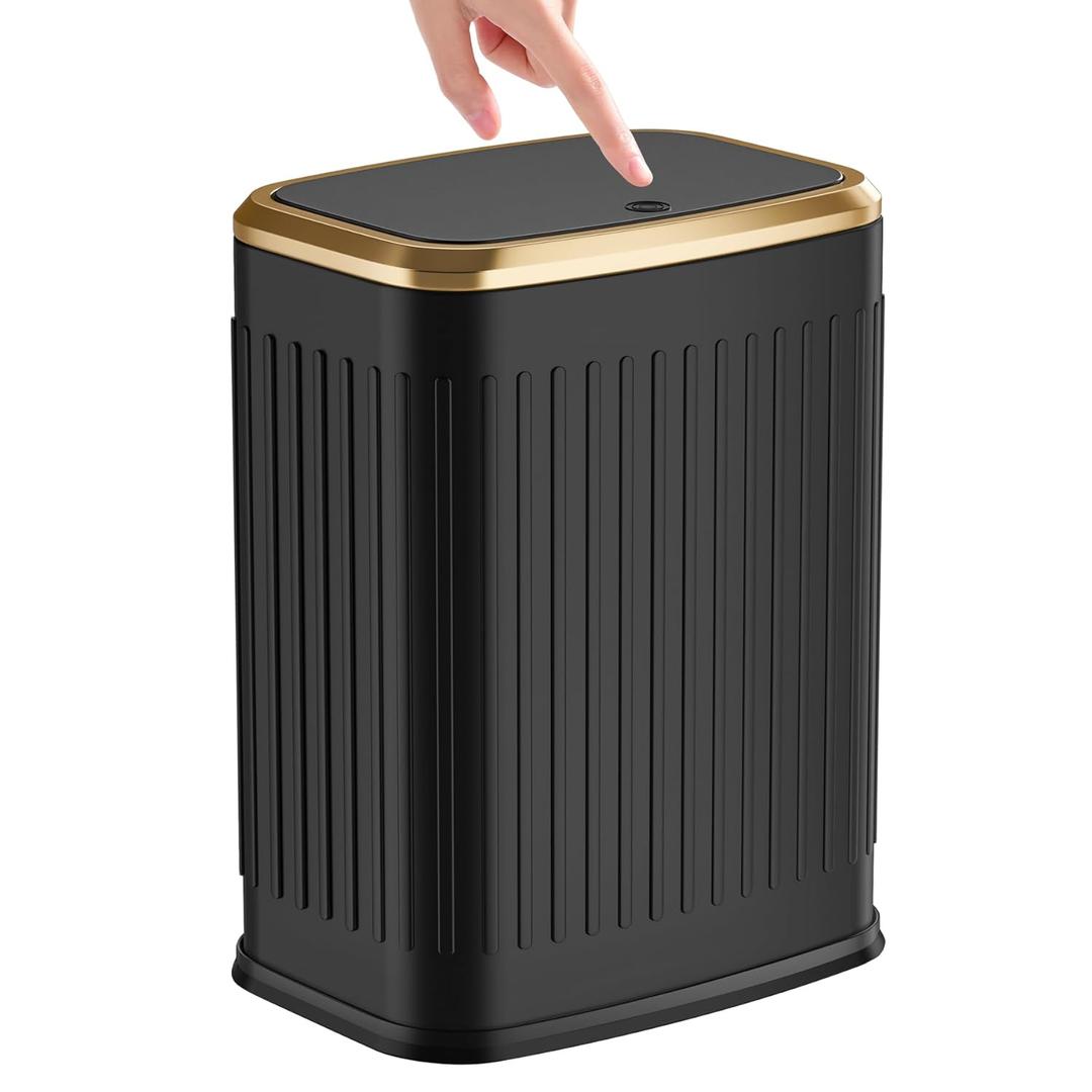 TIPGO Bathroom Trash Can with Lid, 2.1 Gallon / 8 Liter Small Garbage Can, Press Top Bin, Stainless Steel Wastebasket with Pop-Up Lid for Bedroom, Living Room, Office (Black)