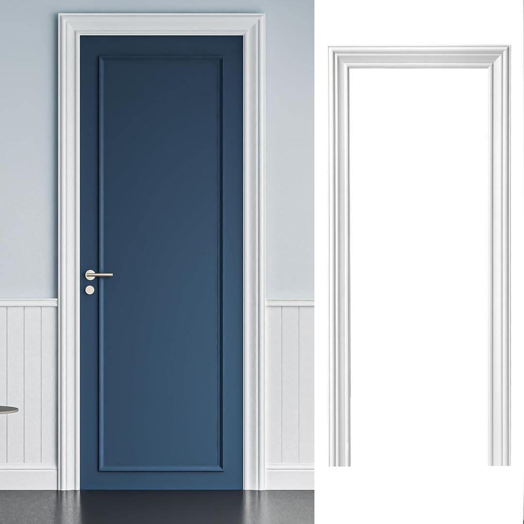 Art3d Door Frame Trim Kit,Decorative Polyester Door Trim Molding, Maintenance-Free, Seals Out Dirt, Bugs, Wind, Snow, and Water, Suitable for Outdoor and Indoor Use, 80" x 30" x 2" White 3-Piece Set