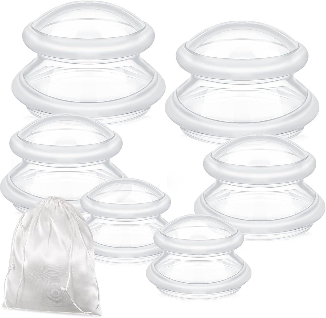 TrelaCo 6 Pcs Cupping Kit for Massage Therapy 3 Sizes Silicone Cupping Set Chinese Massage Therapy for Studio Household Cellulite Joint Pain Muscle Pain(Clear)