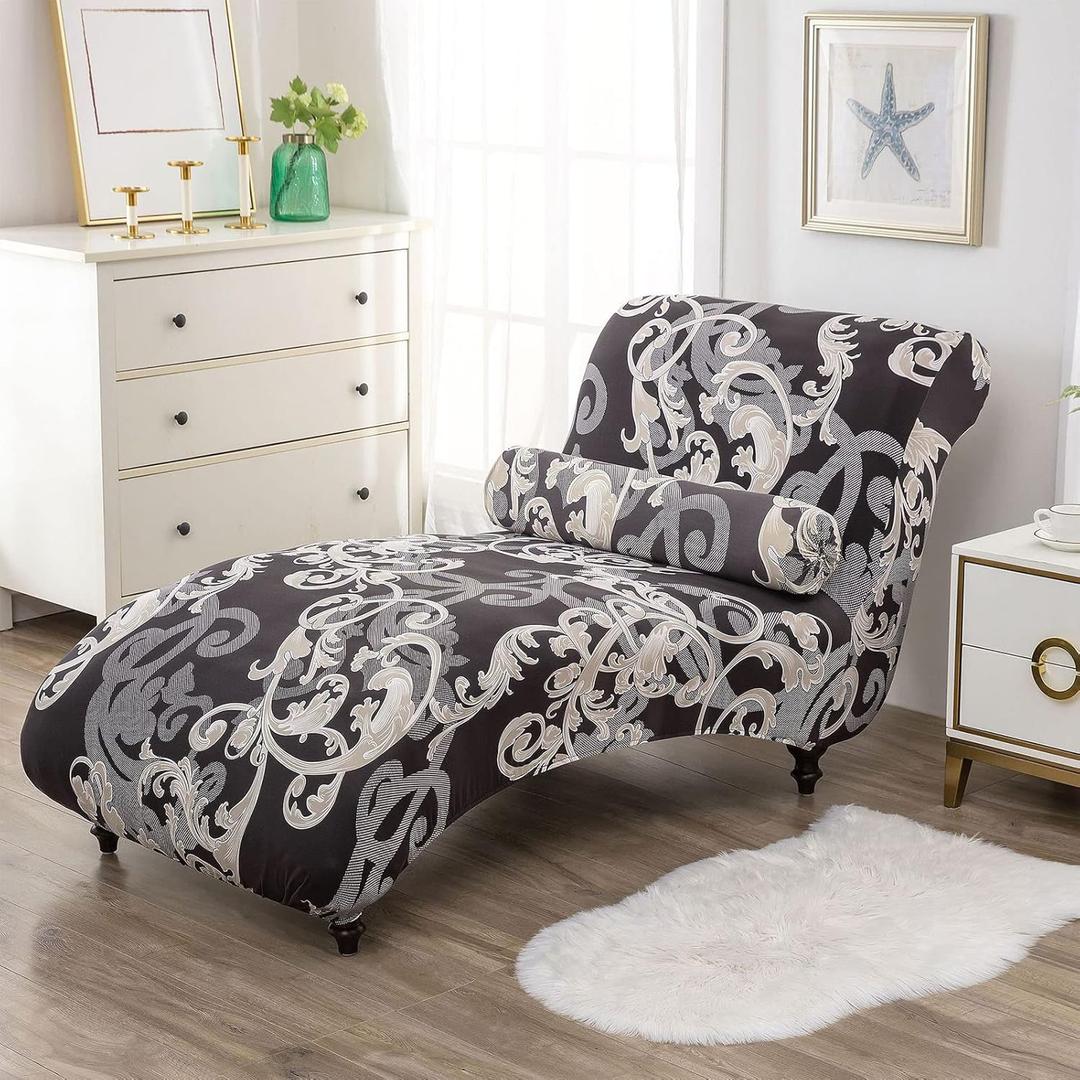 Printed Armless Chaise Lounge Indoor Slipcover Stretch Chair Covers for Living Room Bedroom Stretch Armless Lounge Chaise Slipcover, One Size,a,2pc