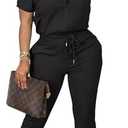 OCEANLUX Women's Lounge Tracksuit Set Two Piece Full Zip Up Short Sleeve Jacket & Drawstring pants Outfits Size S