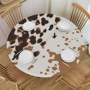 WYYP Cow Print Brown Tablecloth Round Table Cover Waterproof Tablecloths Reusable for Kitchen Dining Table Christmas Holiday Home Party Wedding Picnic Farmhouse Decorative, 60", Brown