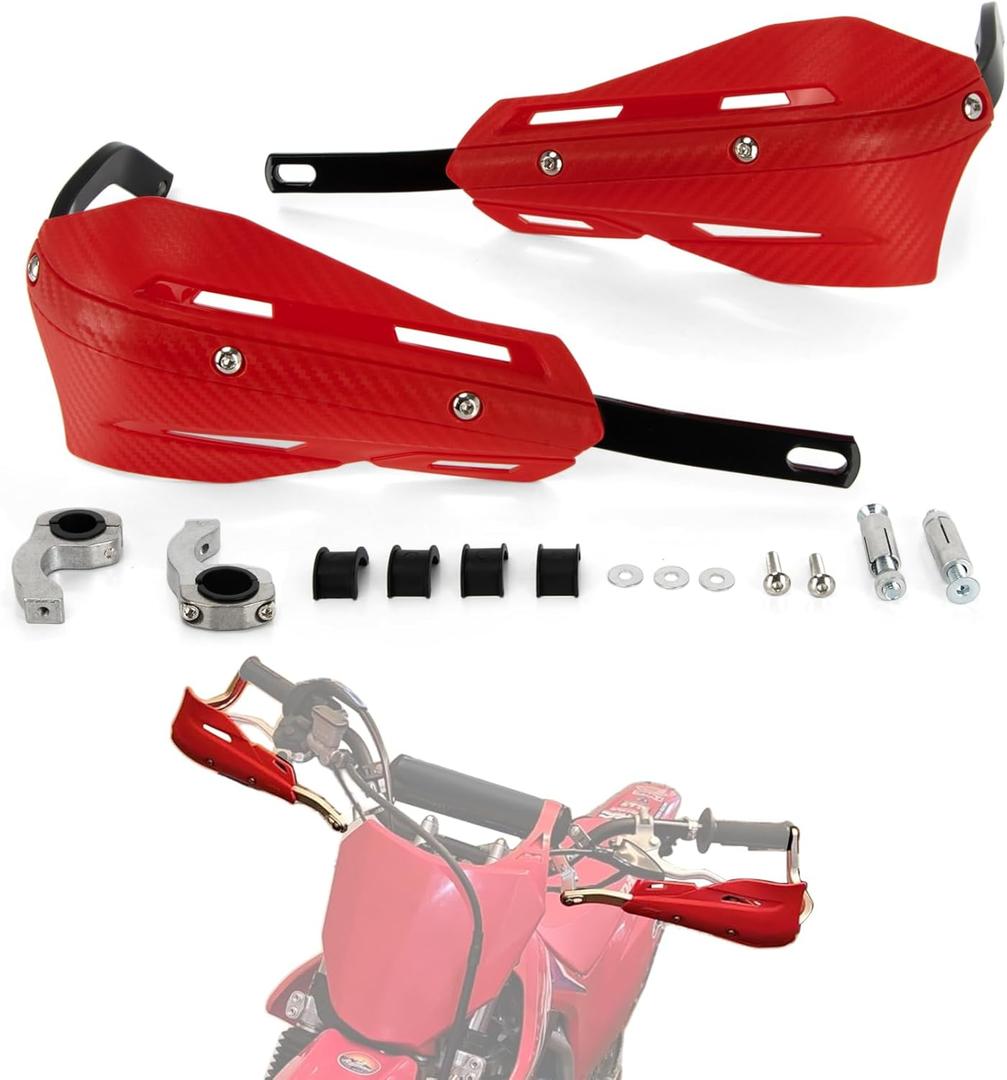PSLER 2PCS Dirt Bike Hand Guards - Fits 0.86 inch (22mm) & 1.1 inch (28mm) Handlebars, ATV Handguards, PP Plastic & Aluminum, Compatible with Off-Road Bikes, Motocross, MX, ATV, Red