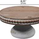 dwellington White Wash Round Display Wood Riser, 8.25 Shabby Chic Pedestal Tray Decor with Beads, Farmhouse Display Stands for Small Items in Coffee Bar, Bathroom, Kitchen Island