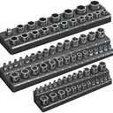 Magnetic Socket Organizer Holder Set – 2-Piece Tool Organizers Including 1/4", 3/8" and 1/2" Drive Socket Holder Metric 68 Pieces Socket Trays (Sockets are not Included) Black