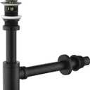 Bathroom Sink Stopper P-Trap Complete Set Adjustable Bottle Trap Solid Brass Sink Drain Kit Tube and Pop Up Drain Stopper Set with Overflow, Matte Black