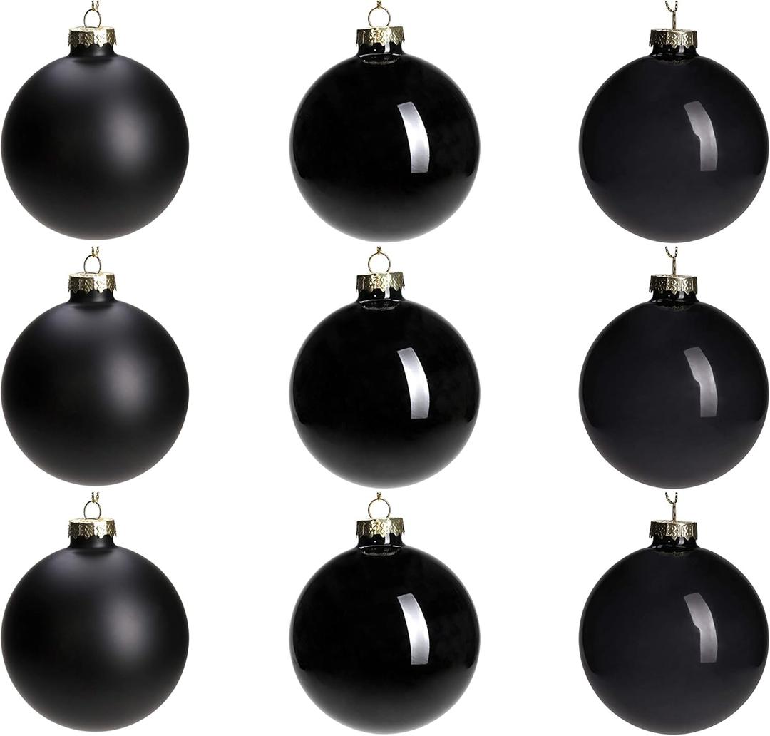 DN DECONATION Black Glass Christmas Ornaments, 3.15 Christmas Ball Hanging Christmas Baubles for Xmas Tree Decoration, Set of 9 Decor for Gothic DIY Gift