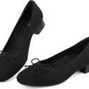 JENN ARDOR Womens Low Block Chunky Pumps Ladies Dress Heels Closed Round Toe Casual Office Shoes for Women Comfortable Size 6, Black