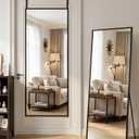 Antok 58"20" Full Length Door Mirror, Over the Door Mirror with Aluminum Alloy Frame, No Drill Installation, Shatterproof Glass, Wall Mounted Hanging Mirror for Bedroom, Dorm, Bathroom, Black