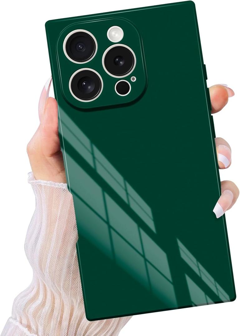 Green Slim Compatible with iPhone 16 Pro Case Rectangle | Soft TPU Shockproof Full Lens Protection, Works with Magnetic Wireless Charging Cover, Protective Phone Case for Women Men