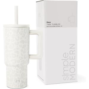 Simple Modern Kids 24 oz Tumbler with Handle and Silicone Straw Lid | Spill Proof and Leak Resistant | Reusable Stainless Steel Bottle | Gift for Kids Boys Girls | Trek Collection | Cream Leopard