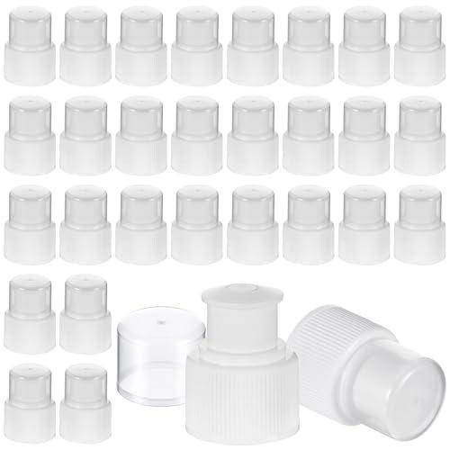 30 Pieces Plastic Push Pull Replacement Caps 28 mm Twisted Sport Bottle Lid Reusable Water Bottle Cap Non Spill Screw Tops for Water Soda, White