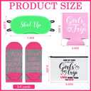 Tisancy 32 Pcs 2026 Girls Trip Gifts Favors Set Include Girls Trip Eye Mask Can Sleeves Socks Travel Makeup Bags for Women Girl Weekend Bachelorette Travel Vacation Party Favors
