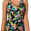 Yonique Womens Tankini Top Only Athletic Swim Top Modest Tankini Swimsuit No Bottom, Large, Green Flower