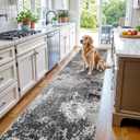 3x10 Washable Hallway Runner Rug - Non Slip Modern Wide Carpet for Kitchen Entryway Bathroom with Rubber Backing, Low Pile Thin Long Floor Runner IndoorBlack Grey,3x10