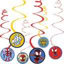 Spiral Decorations - 5" (12 Pcs) - Multicolor Cardstock & Foil Hanging Decors for Kids Birthday & Themed Parties, Spidey & His Amazing Friends