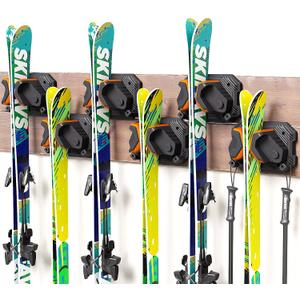 Ski & Snowboard Wall Rack for Garage Wall Fits Any Ski/board, Ski Wall Mount Holders Damage-Free Storage Rack, Garage Organization Space-Saving Winter Gear Organizer (6 Pack, Sunrise Orange)