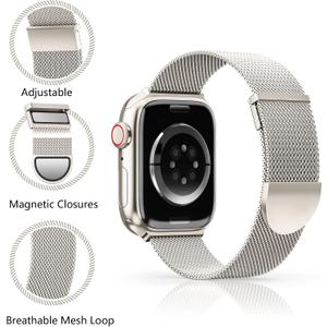 Metal Magnetic Apple Watch Band Compatible with 38mm 40mm 41mm 42mm 44mm 45mm 46mm 49mm, Stainless Steel Mesh Loop Strap iWatch Bands for Series 10/9/8/SE/7/6/5/4/3/2/1/Ultra Women Men